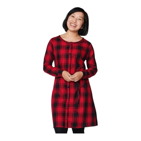 Red Plaid Button-Down Dress - Picture 1 of 5